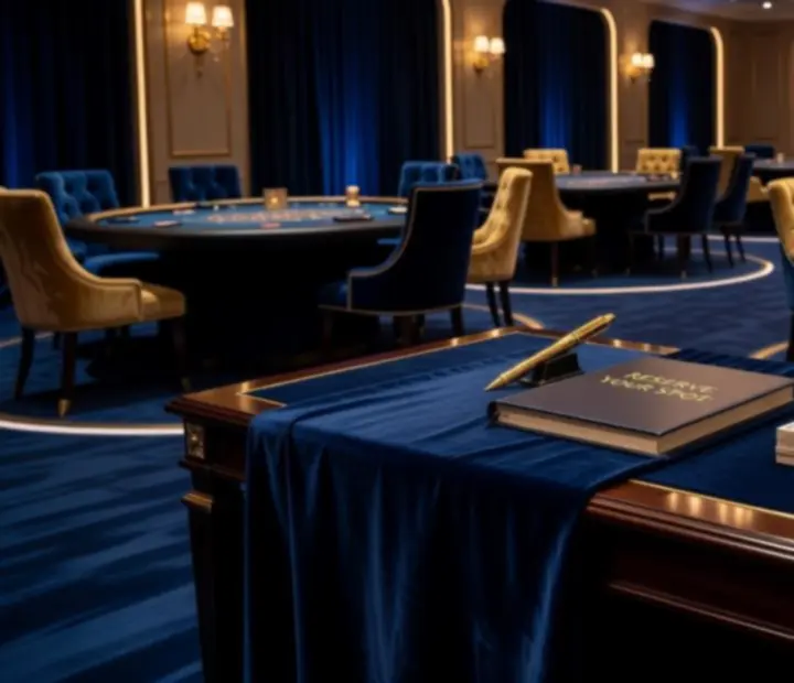 Elegancka sala eventowa z rozstawionymi stołami do gier casino