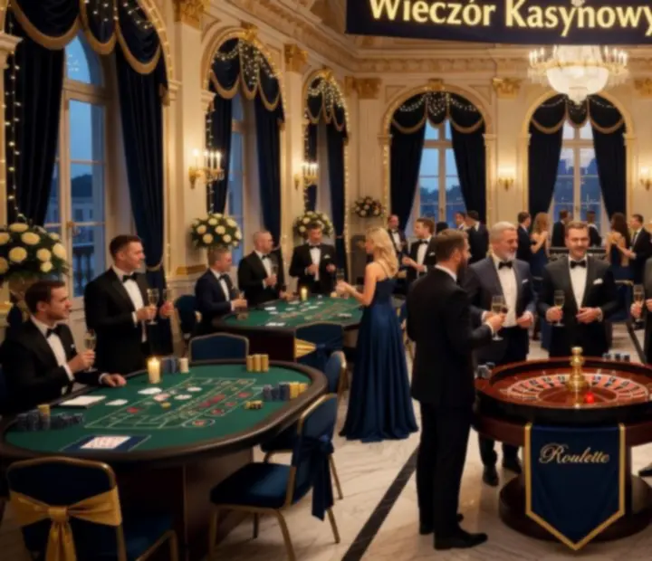 Elegancka aranżacja sali eventowej z uczestnikami podczas wieczoru tematycznego