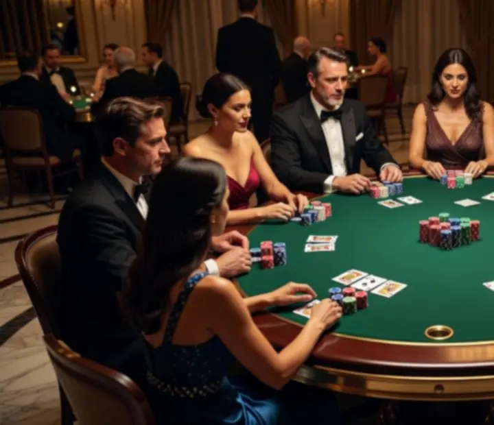 Widok na elegancki stół pokerowy podczas wieczornego eventu.
