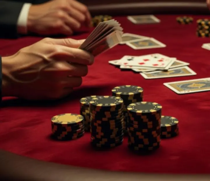 Zbliżenie na profesjonalny stół pokerowy jak w kasynie.